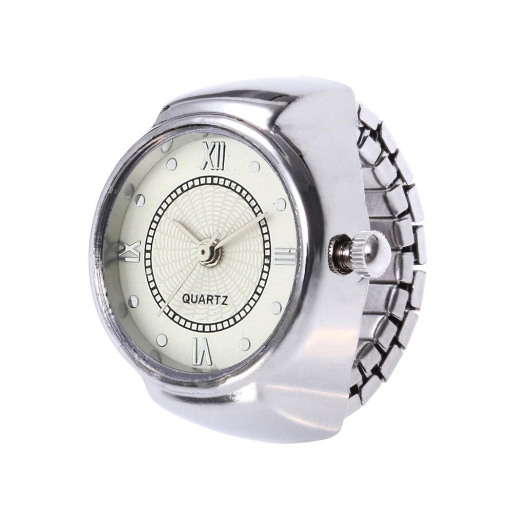 Fashion Alloy Quartz Watch Rings Mini Punk Elastic Strap Ring Vintage Adjustable Finger Ring Women Men