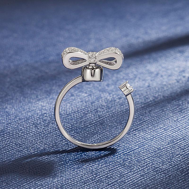 Butterfly Knot Ring for Women, Copper Plated with Real Gold, Electroplated, Rotating, Popular Trendy Stacking Ring