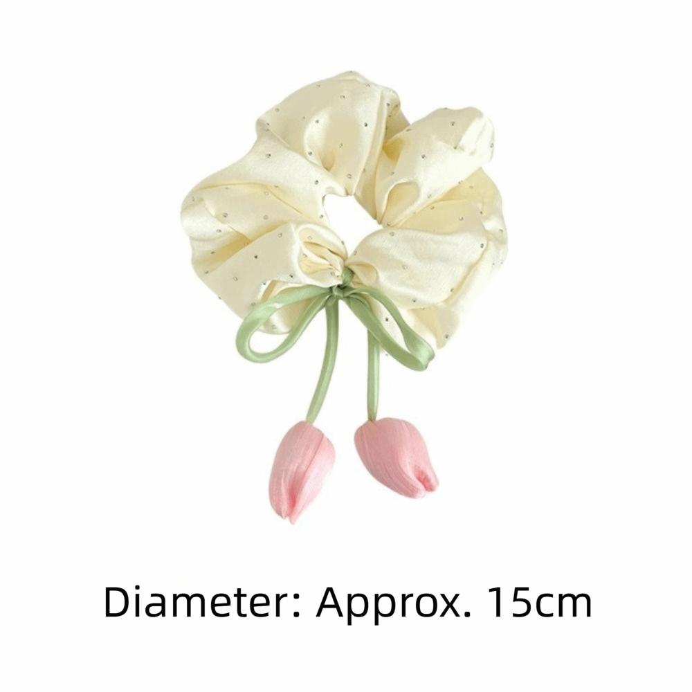 Spring Design Tulip Headbands Elastic Material Mesh Strap Satin Hairstring Bow Hanging Flower Handmade Butterfly Knot