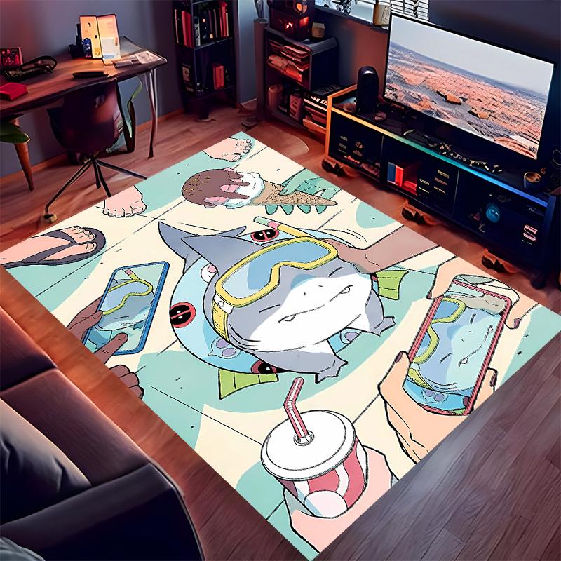 1pc Jeff the Land Shark Print Area Rug - Soft, Washable Non-Slip Indoor Mat for Office Chairs, Living Room, Home Office Decorative Rug