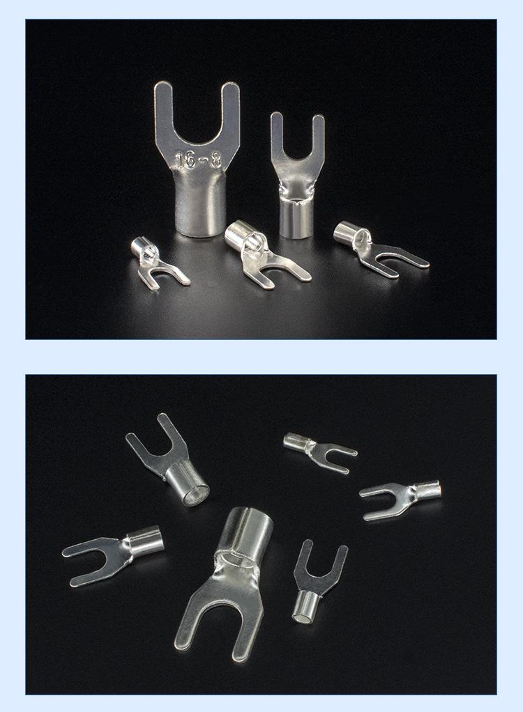 CJH UT10-6/8 Silver Plated Brass/Red Copper Fork Terminal, 500 pcs, Cold Crimp Bare Wire Copper Lug.