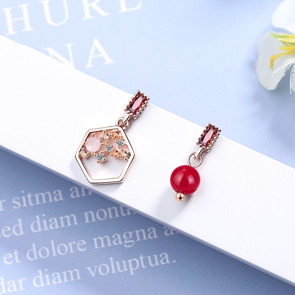 Серьги из стерлингового серебра 925 пробы с цирконом, ювелирные изделия, темперамент, красный жемчуг, шестиугольник, асимметричные ретро-висячие серьги для женщин, S-E1036