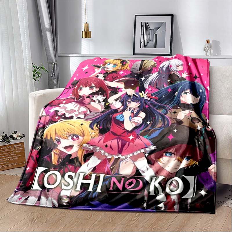 Oshi No Ko Anime Blanket Soft Flannel Plush Throw Blanket Pink Star Manga Print For Girls Bedroom Sofa Decor