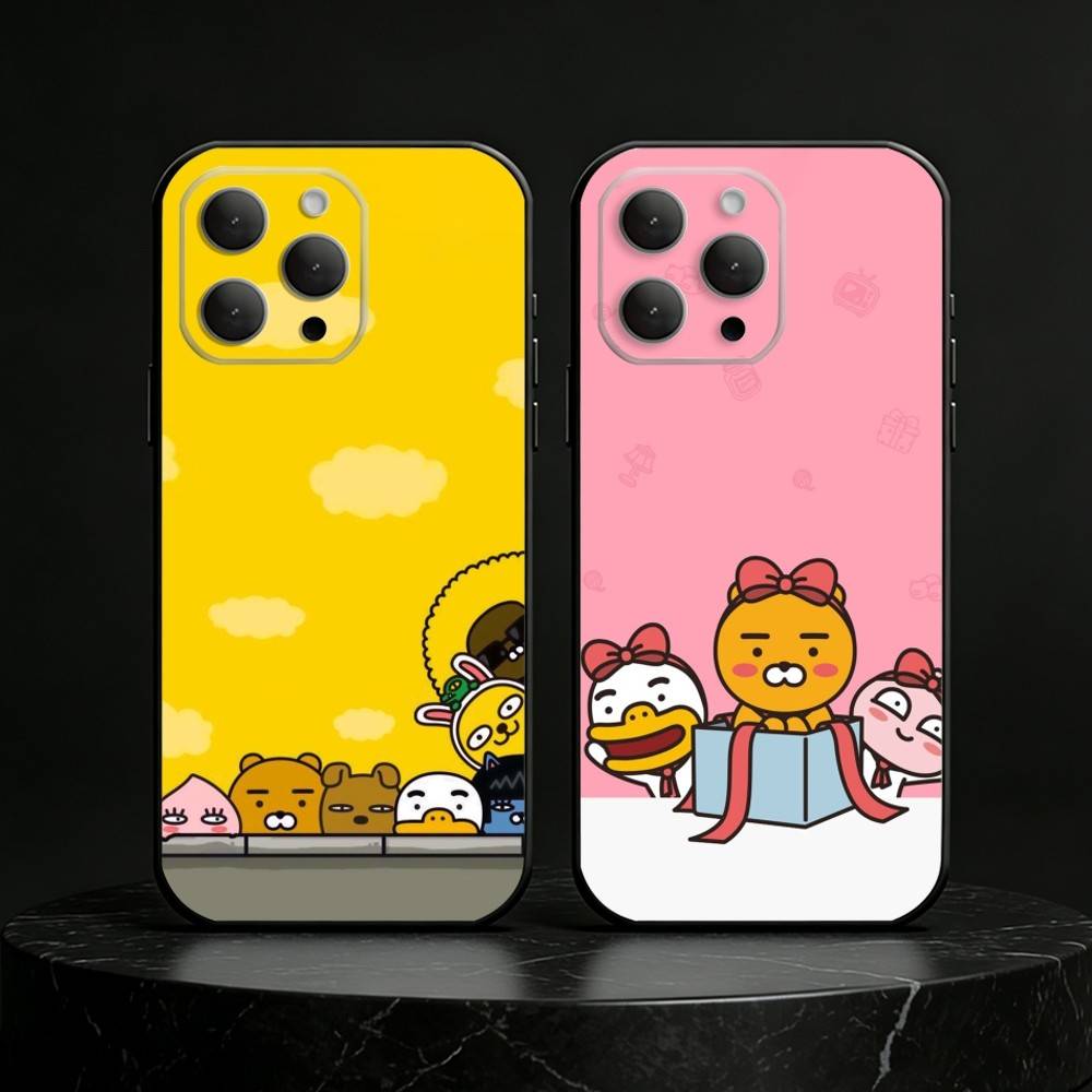 K-Kakao Friends Phone Case For iPhone 17,16,15,14,13,12,11 Plus,Pro,Max,Mini Silicone black Soft Cover