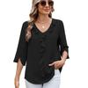 Women's Spring and Summer New Solid Colour V-neck Ruffled Loose Mid-sleeved Chiffon Shirt Shirt