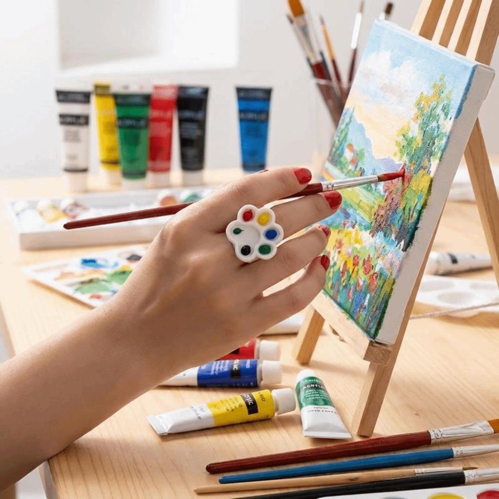 Creative Portable Cat Paw Ring Palette Detachable Cute Paint Palette Ring Plastic Watercolor Palette Gift