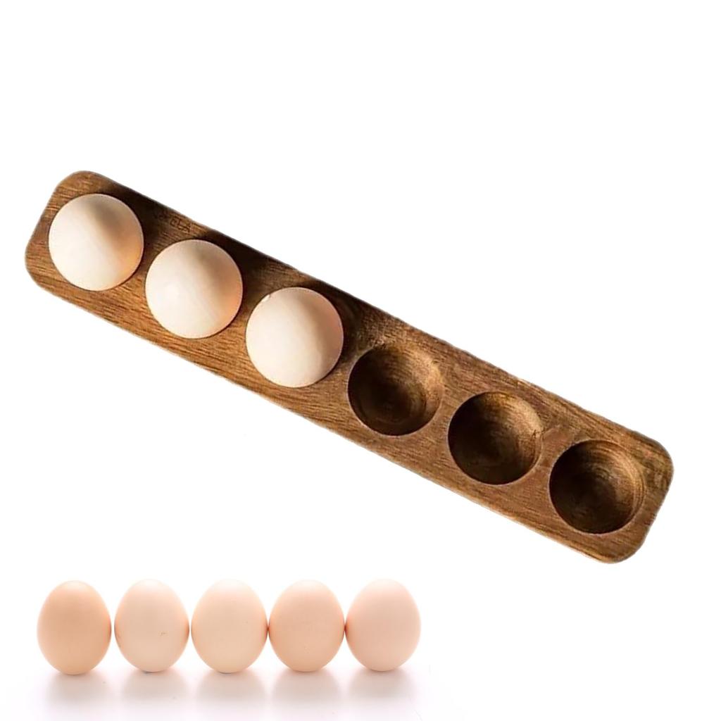 PAVIKE Wooden Egg Stand, 6-Grid Egg Holder, Egg Case, Egg Holder, Egg Storage Tray, Refrigerator, Kitchen Supplies