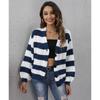 Женский осенне-зимний кардиган с яркими полосками, лоскутный тканый свитер с пуговицами