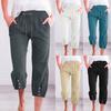 Women's Solid Color Pants With Elastic Waistband Loose Button Pants Legs Casual Pants