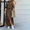 Leopard Print Women's Fashion Skirt Slit Long Shirt Dress