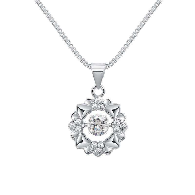 Heart-shaped Dancing Pendant Necklace, Double-layer Snowflake Beating Heart Bud Smart Necklace for Girlfriend