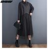 Dimanaf New Autumn Style Women Shirt Dress Black Patchwork Mesh Fashion Loose Dress 2022 Long Cardigan
