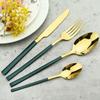 24 шт., набор столовых приборов из черного золота, столовая посуда из нержавеющей стали, ножи, вилка, ложка, обеденная посуда, вечерние кухонные столовые приборы, набор столового серебра