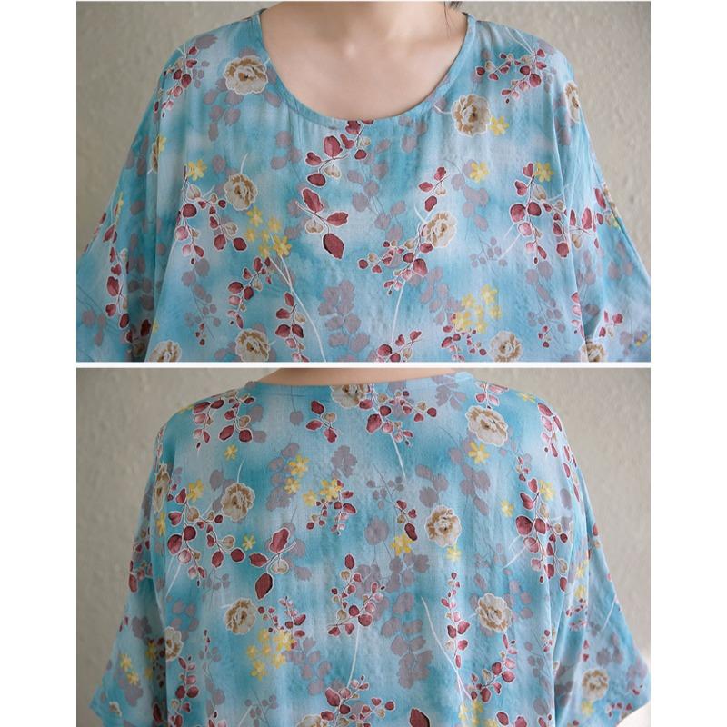 DIMANAF Plus Size 2025 Summer Long Dress Women Basic Linen Vintage O-Neck Beach Casual Dress Loose Dress Floral