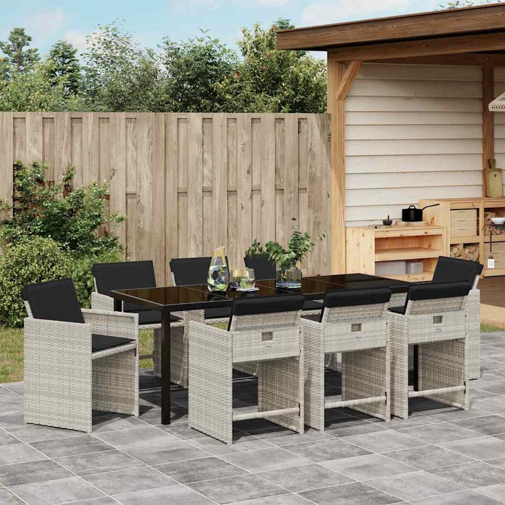 Garden Dining Set with Cushions 9 pcs Light Grey Poly Rattan