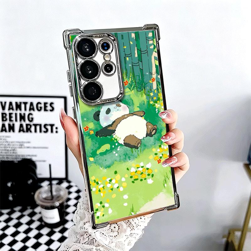 Милый Мультяшный Панда Покрытие Чехол Для Телефона Для Samsung Galaxy S24 S25 FE S26 Edge S23 Ultra S22 S21 Plus S20 Противоударный Подушка Безопасности Обложка