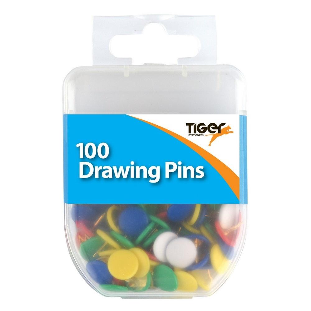 Tiger Stationery Essential Flat Drawing Pins (Pack of 100)