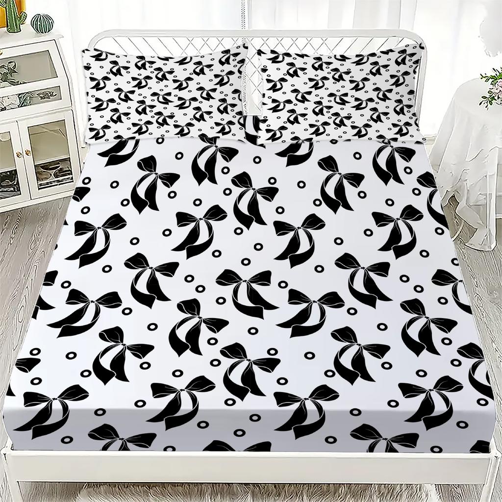 Персонализированный комплект простыней на резинке с бантом Персонализированный комплект постельного белья с бантом Удобный, приятный к коже, милый стиль 120x220см