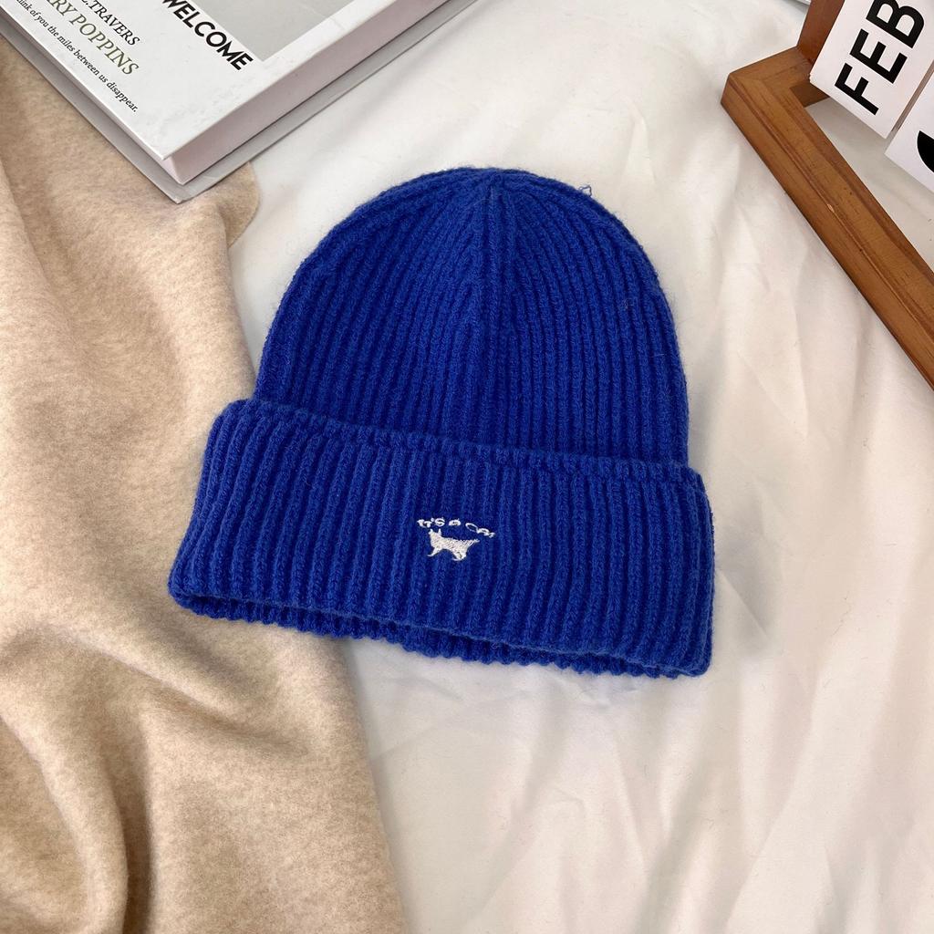 Шапка женская осенне-зимняя универсальная вышитая шапка с изображением котенка большая голова маленькая вязаная шапка модная теплая шерстяная холодная шапка