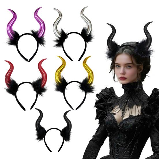 Halloween Devil Horns Plush Headband Cosplay Gothic Hair Hoop Dress Up Accessories Party Outfits Headband