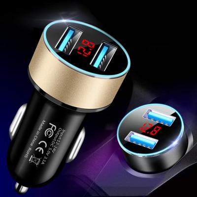 Автомобильное зарядное устройство 3.1A, двойной USB-порт, быстрая зарядка, адаптер для мобильного телефона из алюминиевого сплава с ЖК-дисплеем для телефона