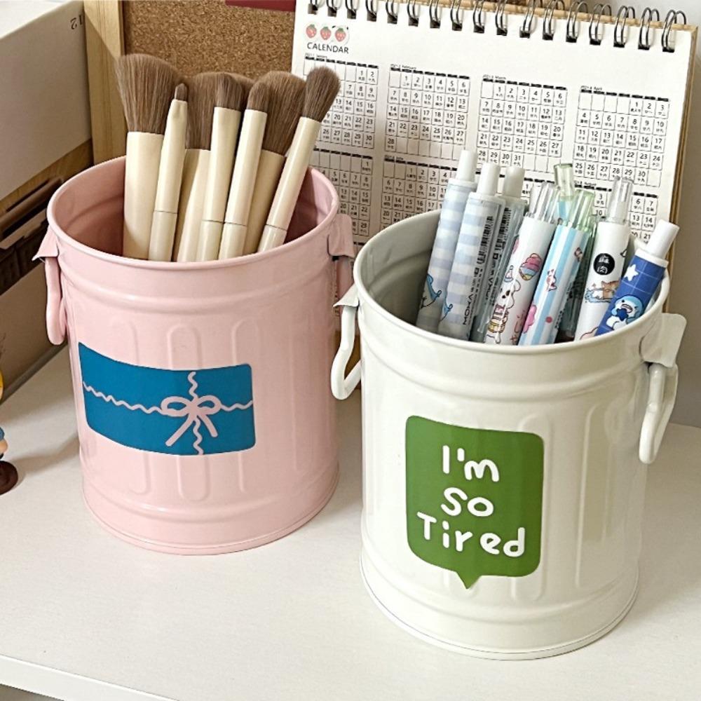 Канцелярские принадлежности Большая вместимость настольного ящика для хранения Прекрасное железное ведро Железный держатель для ручек Органайзер для ручек