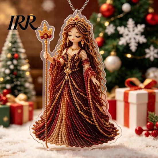 Waterproof Christmas Decor 2D Flat Acrylic Ornaments, Bead Embroidered Art Goddess Shape Ornaments Pattern Pendant, Double-Sided Hanging Charm