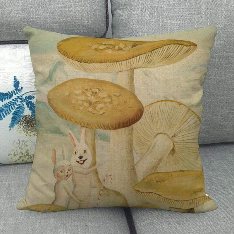 45X45см Наволочка с грибным артом Квадратная на молнии Хлопково-льняные наволочки Спальня Дом Офис Декоративная наволочка WJY12.25