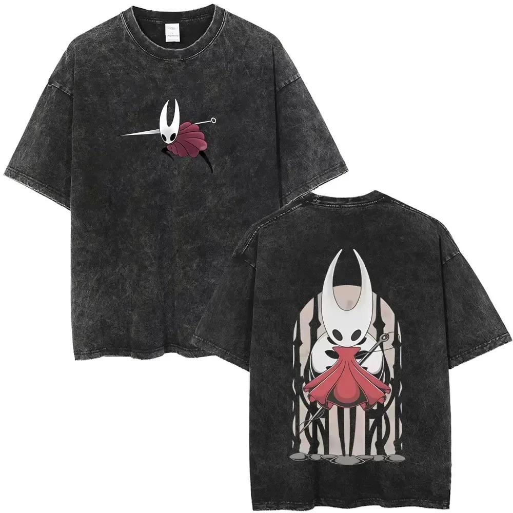 Hot Game Hollow Knight Graphic Print Tshirt Men Women Loose Casual Oversized Washed Vintage Cotton Tee Harajuku Streetwear Tops