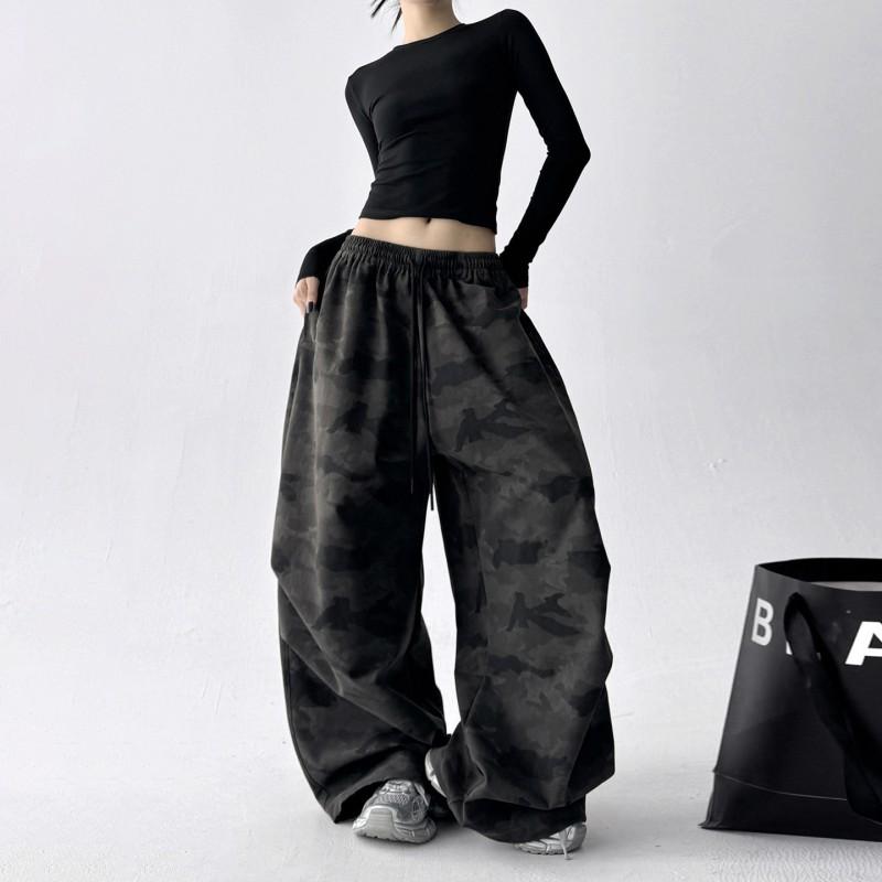 Womens Camo Wide Leg Trousers High Waist Casual Pants 2026