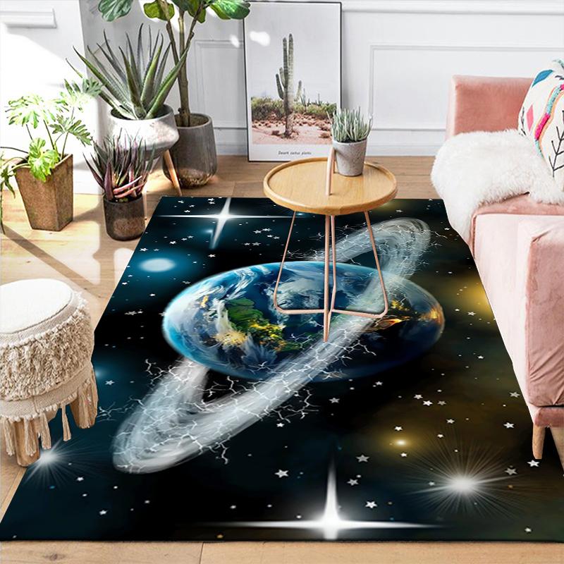 1Pc Earth Rings Space Rug, Office Carpet Indoor Outdoor Doormat, Non-Slip Soft, Living Room, Christmas Halloween Gift. M928584