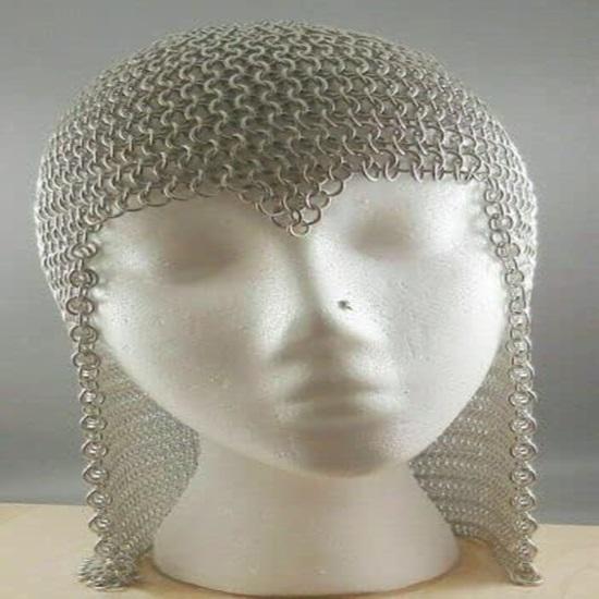 Armor Chainmail Coif Aluminium Medieval Hood Re-enactment Armor for Larp Ren Faire Costume Handmade Butted Chain Mail Coif Hood Silver Finish
