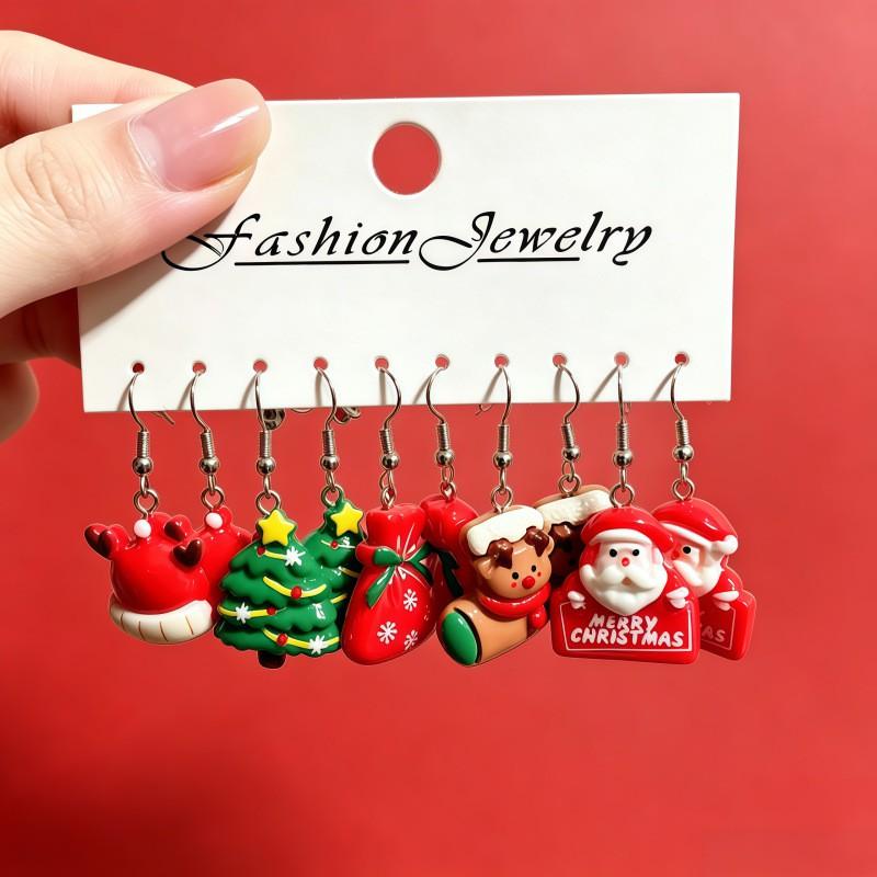 Cartoon Christmas Earrings Women Men - Santa Snowman Reindeer Holiday Party Jewelry Accessories