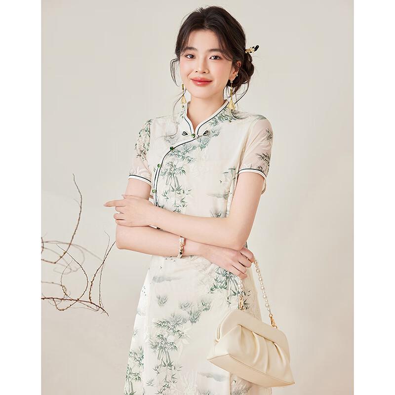 Sishuinianhua Women's Elegant Short-Sleeve Midi Dress