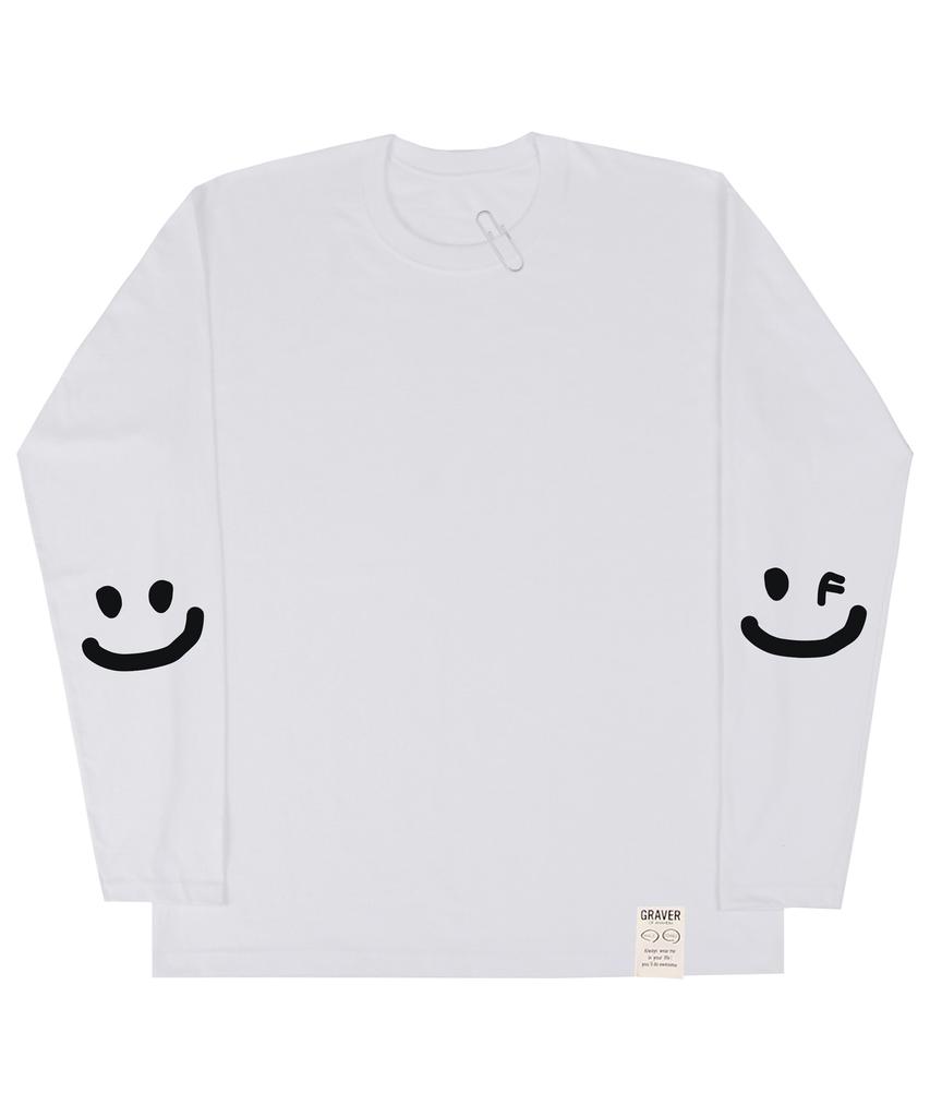 GRAVER [Unisex] Elbow Drawing Smile Long Sleeve_White