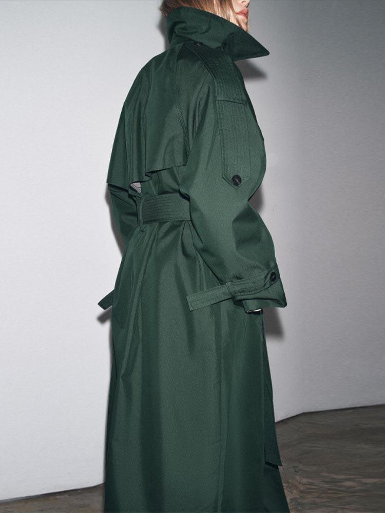 Осень 2025 Европейский и Американский Стиль Корейский Стиль Длинное Тренчкот с Лацканами и Поясом - Универсальная Женская Верхняя Одежда