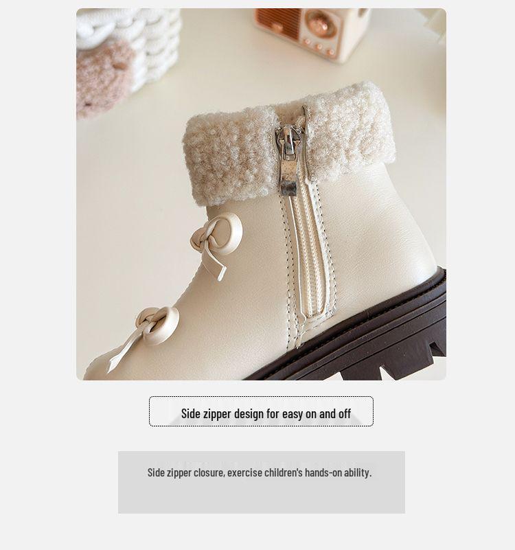 Мягкие Нескользящие Кожаные Детские Сапоги, Дизайн С Закрытым Носком, С Хлопковой Подкладкой, Для Девочек, Стиль Мартинс, Зима 2025