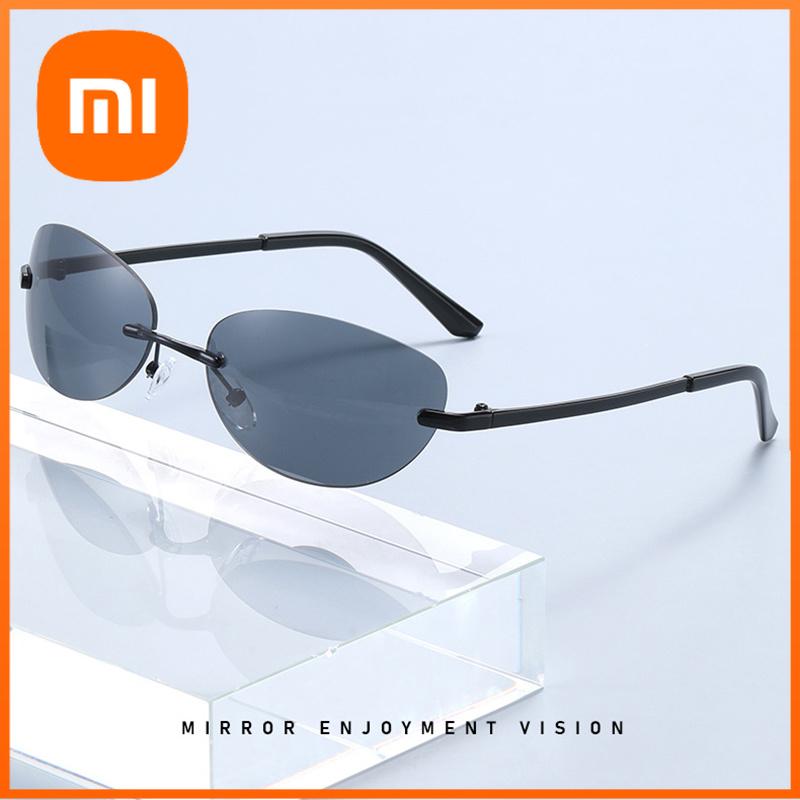 Xiaomi Безрамные овальные солнцезащитные очки Y2K с защитой UV400, металлическая тонкая дужка, ретро модные очки для женщин, для вождения, путешествий, уличной вечеринки