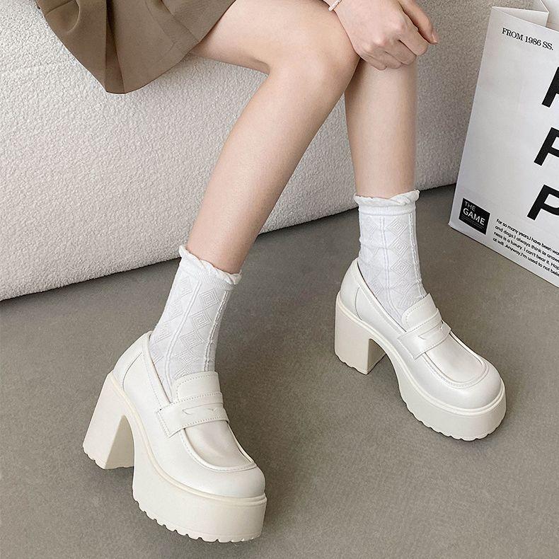 Туфли женские кожаные на платформе с одной педалью, в стиле ретро-колледжа, с круглым носком, черные, летние, на высоком каблуке, универсальные, в британском стиле