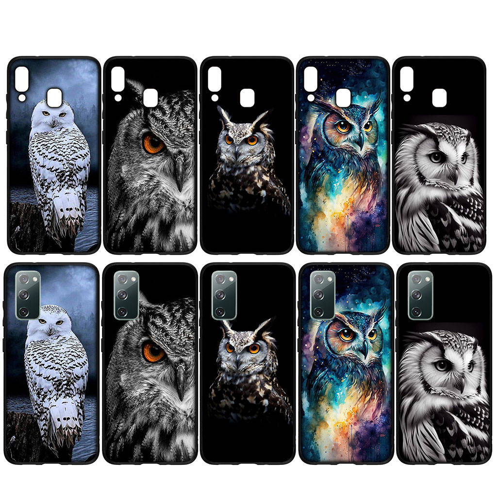 Для iPhone 16 15 Xiaomi Redmi Note 13 12 11 Pro Max X 9 10 8 14 Plus XR Samsung Galaxy A15 S24 S23 S22 S20 FE Huawei OPPO Owl Bird черный чехол для телефона