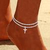 Sparkling Cooper Chain Anklet For Women Zircon Heart Cross Pendant Double Layer Bracelet On Leg Foot Trendy Summer Beach Jewelry