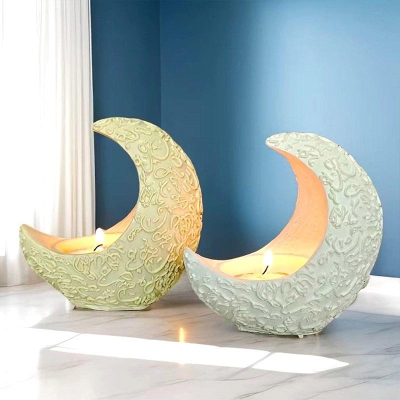 Moon Shape Candle Holder Mold  Crystal Epoxy Resin Molds Candlesticks Ornament Silicone Mold Concrete Plasters Molds