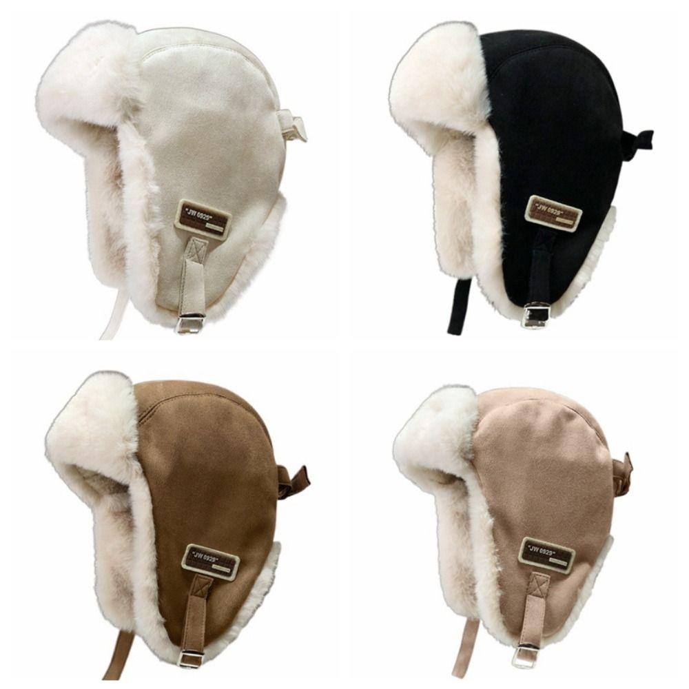 Однотонная шапка с защитой ушей, утолщенная женская плюшевая шапка, модная зимняя шапка-авиатор, студенческая