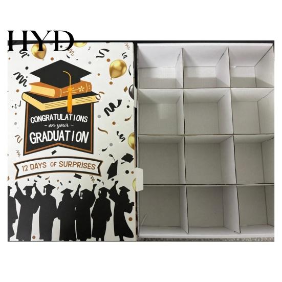 Graduation Gift Box with Compartments 12 Days Countdown Calendar Box, 2026 Empty Fillable Advent To Keepsake Filling Raffia, Fill It Yourself Grad for
