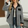 Женская мода свободный цвет клетчатый карман повседневный лацкан плюшевая куртка пальто
