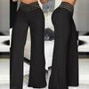 Women Hollow Wide Waistband Long Pants High Waist Solid Color Wide Leg Flared Trousers Yoga Sport Gym Pants