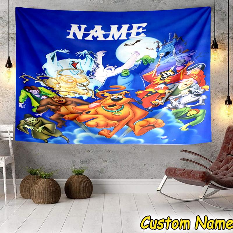 Custom Name Tapestry Scooby dog Tapestry Room Decoration Wall Hanging for Living Room Bedroom, dormitory, Birthday and Christmas gifts