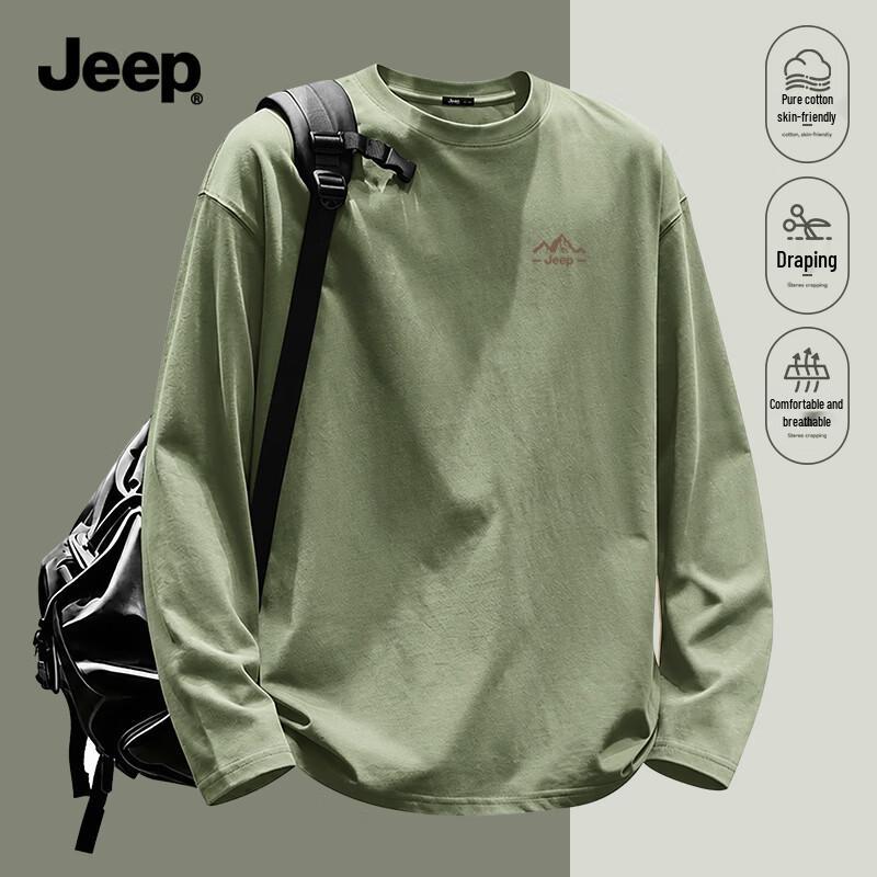 JEEP Men's Heavyweight 220G Pure Cotton Long Sleeve T-Shirt