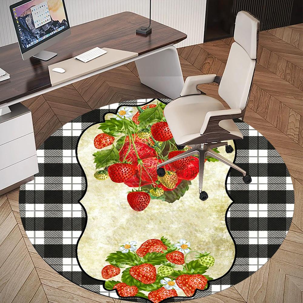 1PC strawberry plaid Office Round Area Rug, Under Office Chairs Bedroom Living Room Home Decor,Carpet for Office, -1110248