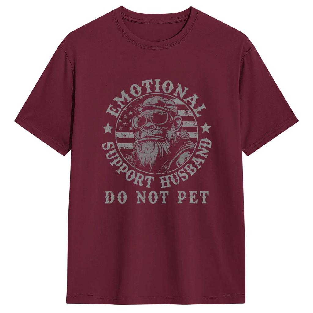 Emotional Support Husband Do Not Pet Funny Monkey TShirt Cool TShirts Short Sleeve Tops Beach Cotton Plus Size Top Tees